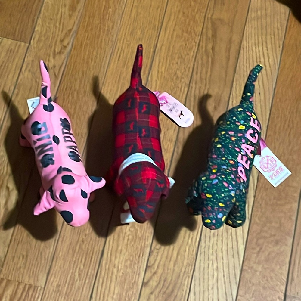 3 Victoria Secret VS Plush LOVE PINK Stuffed Animal dogs with tags